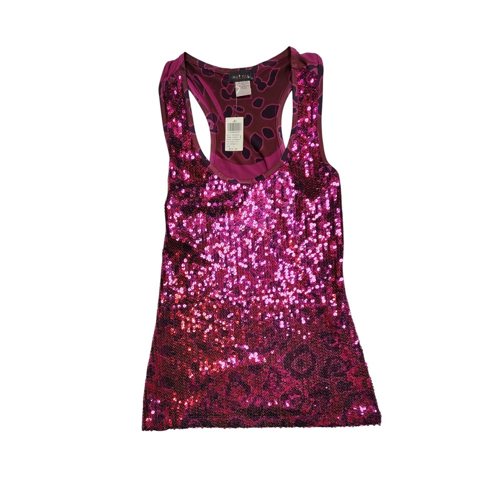 Wet Seal Sequin Animal Print Tank Top Raspberry Pink Y2K Party Womens Large NWT